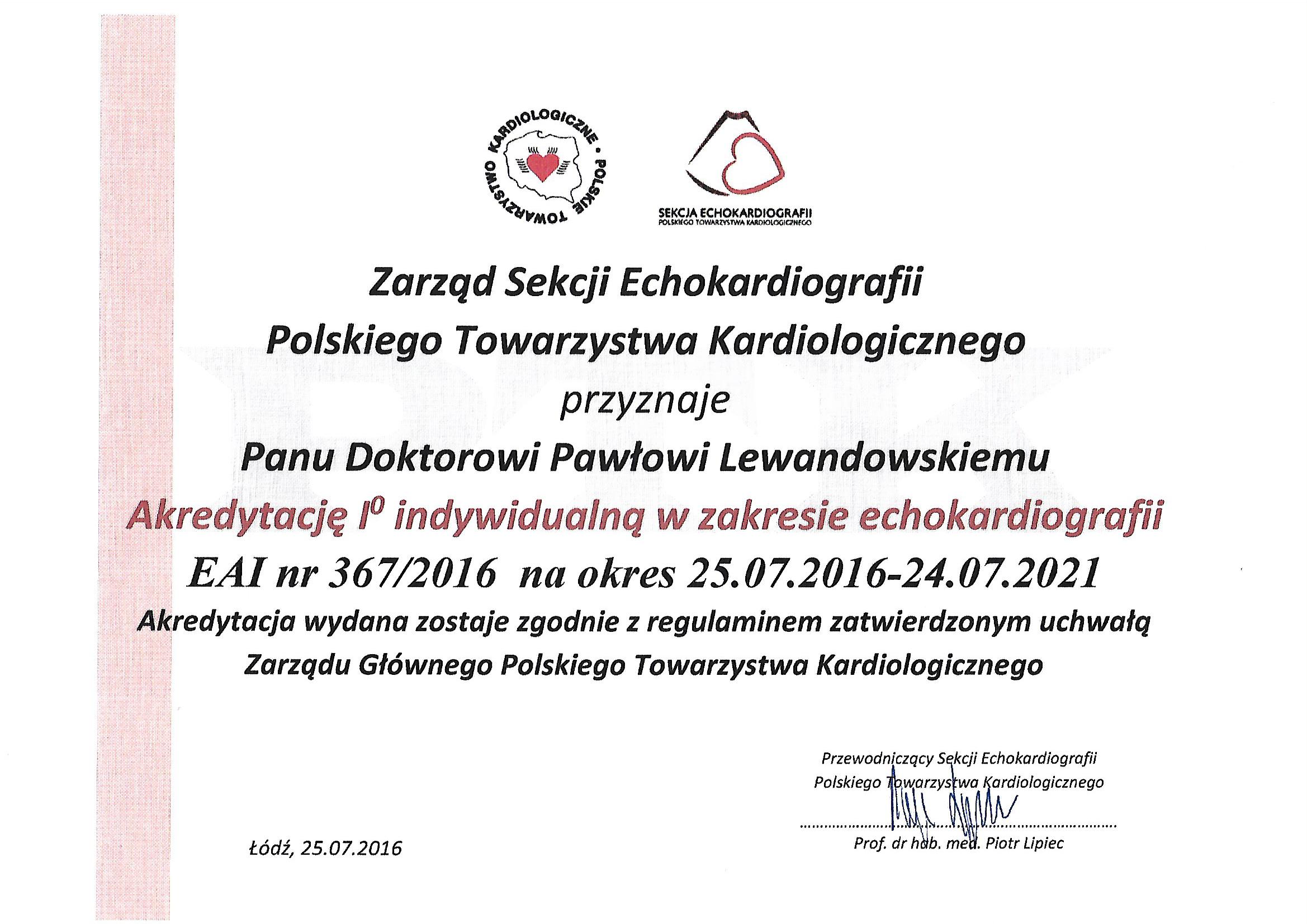 Kardiolog Słupsk - Paweł Lewandowski - Akredytacja