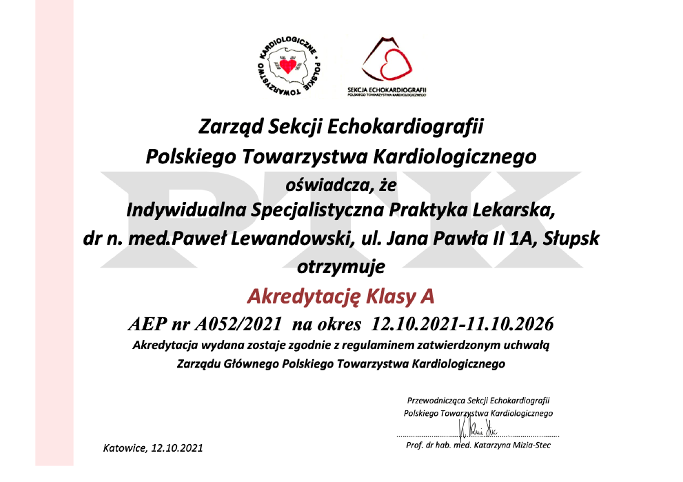 Kardiolog Słupsk - Paweł Lewandowski - Akredytacja A